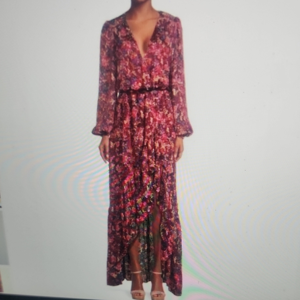 Ramy Brook Womens Fatima Floral Asymmetric Maxidress V Neck Size XS